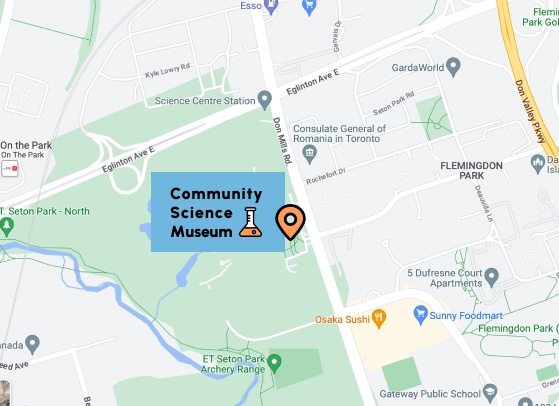 A map of the area immediately surrounding the community science museum